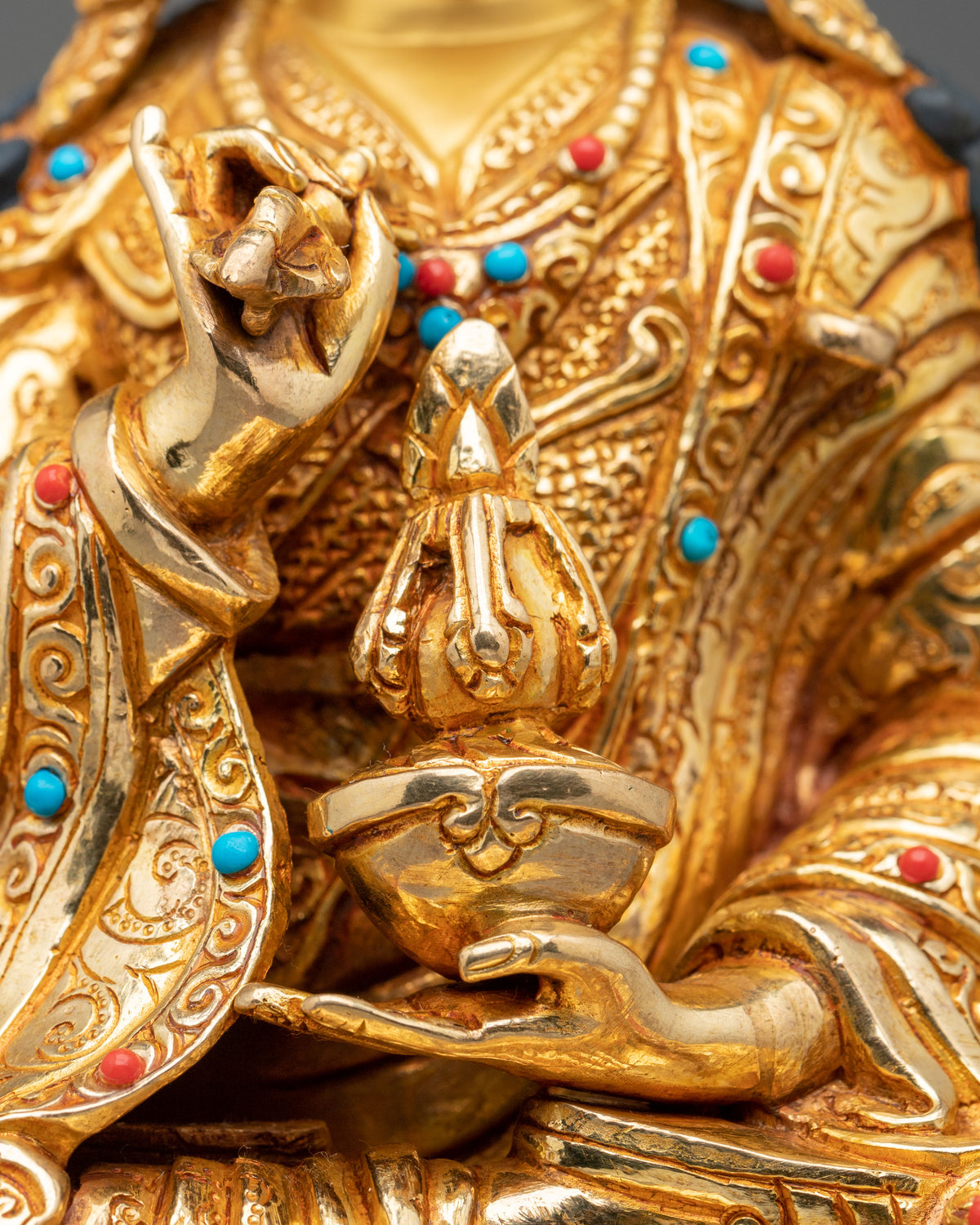 Radiant Gemstones Adorned Guru Tsokye Dorje Sculpture