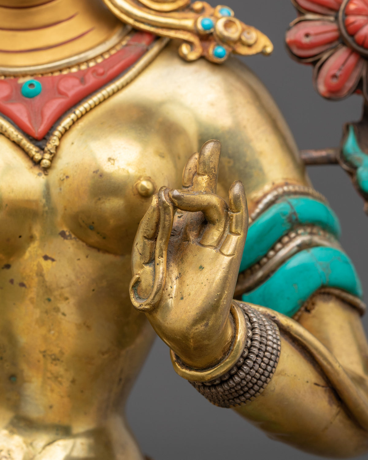 Green Tara Statue: Hand-Gilded 24K Gold & Gemstone