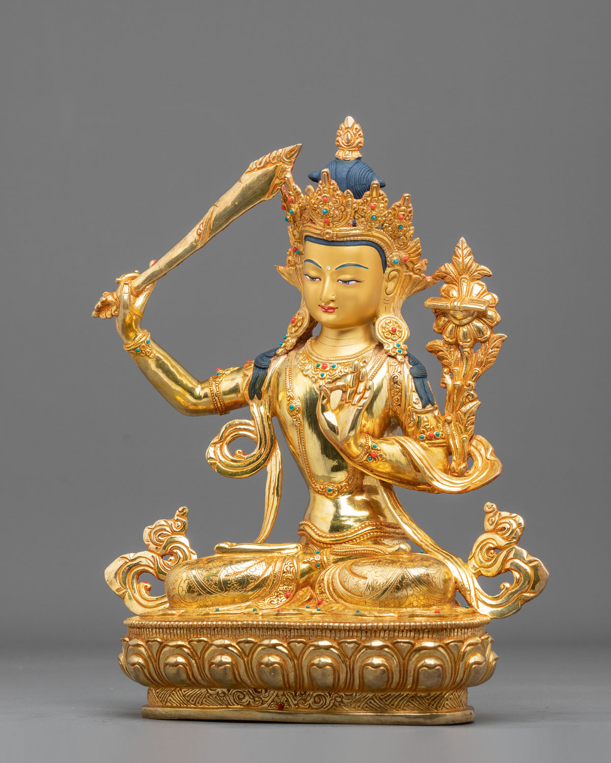 Manjushri 24K Gold Coated Sculpture | Altar Decor