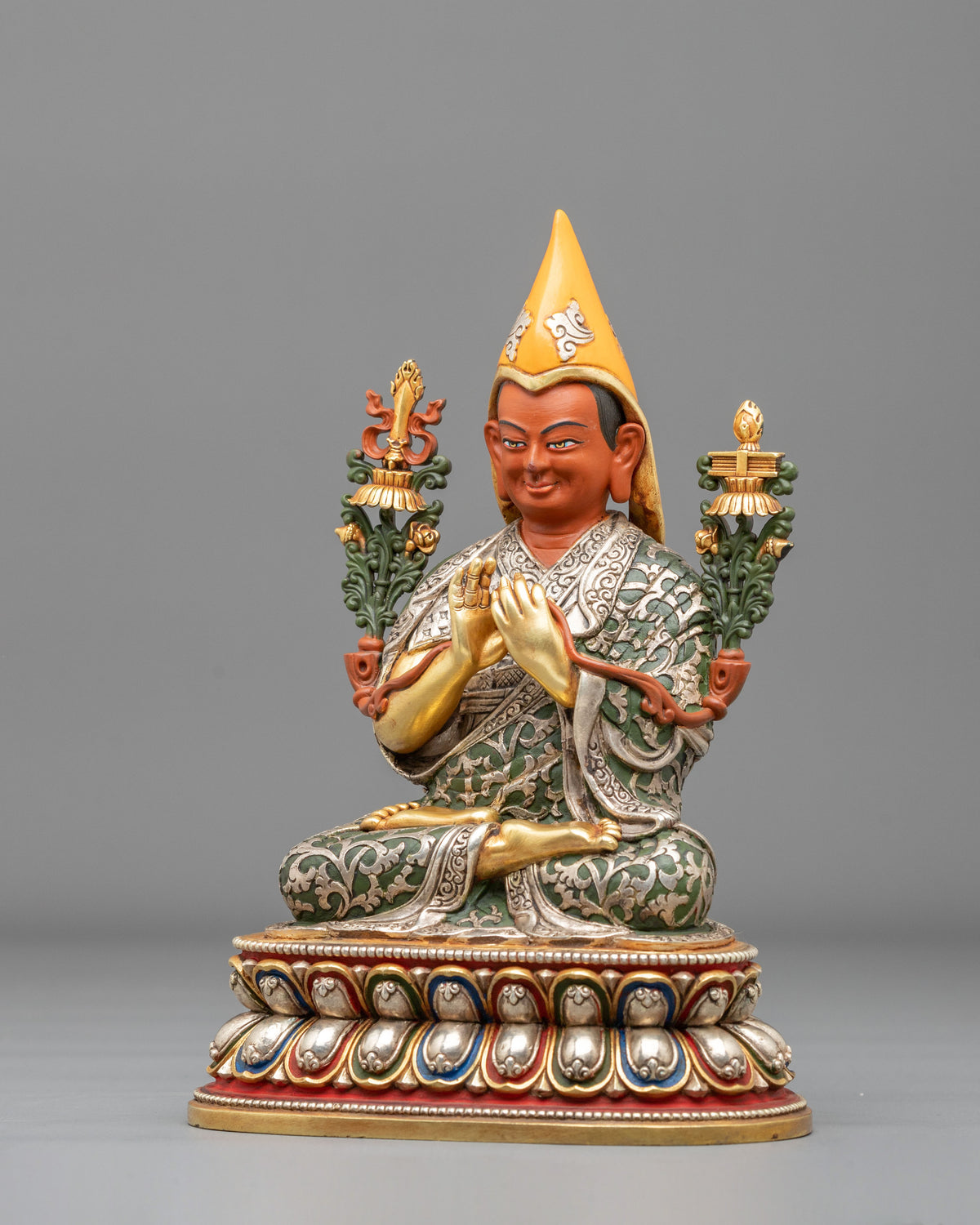 Handcrafted Gelug Lineage Statue of Tsongkhapa with Khedrup Je and Gyaltsab Je