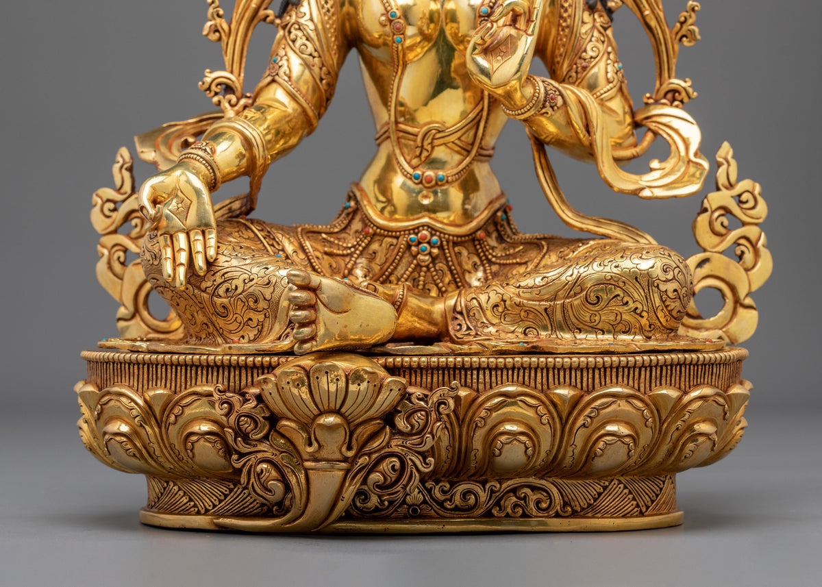 Green Tara Protection from Fears Statue: 24K Gold Gilded