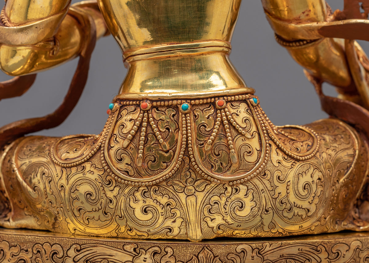 Green Tara Protection from Fears Statue: 24K Gold Gilded