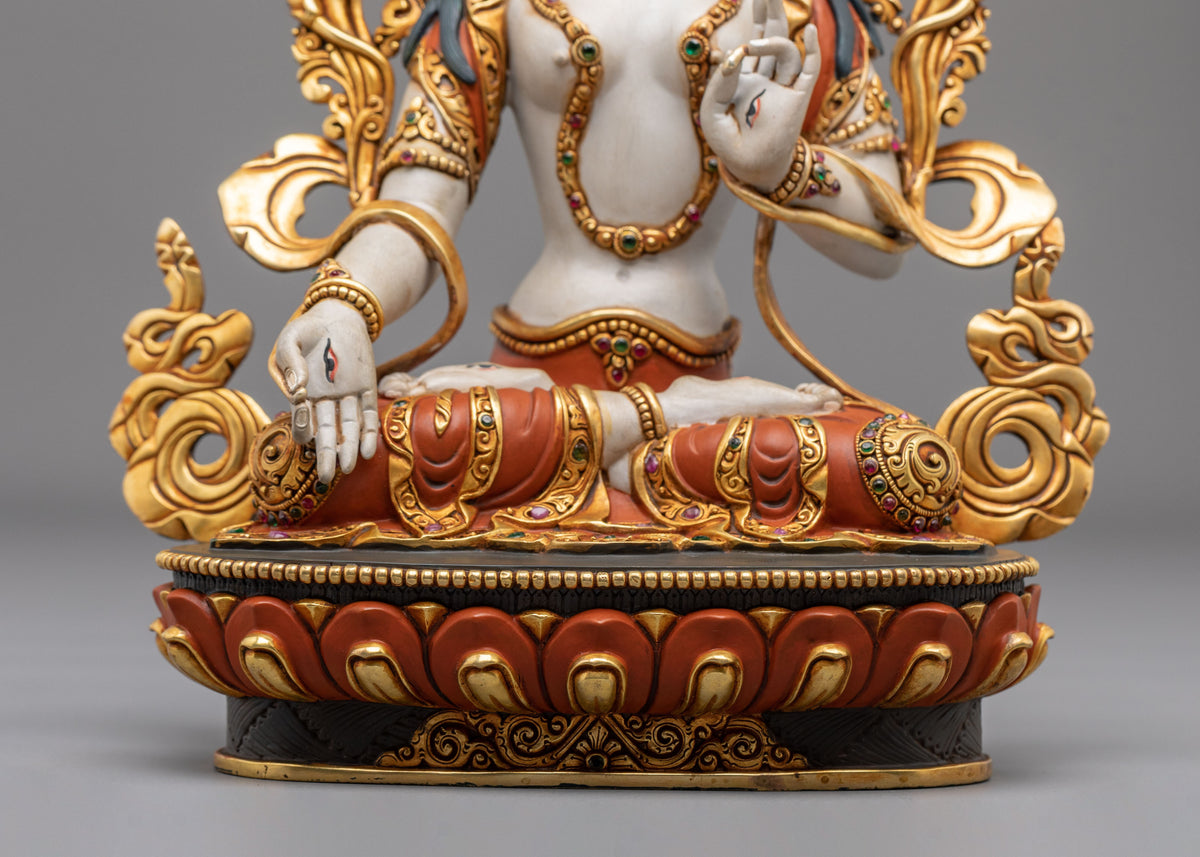 White Tara Copper Figurine: Deity of long life & Healing