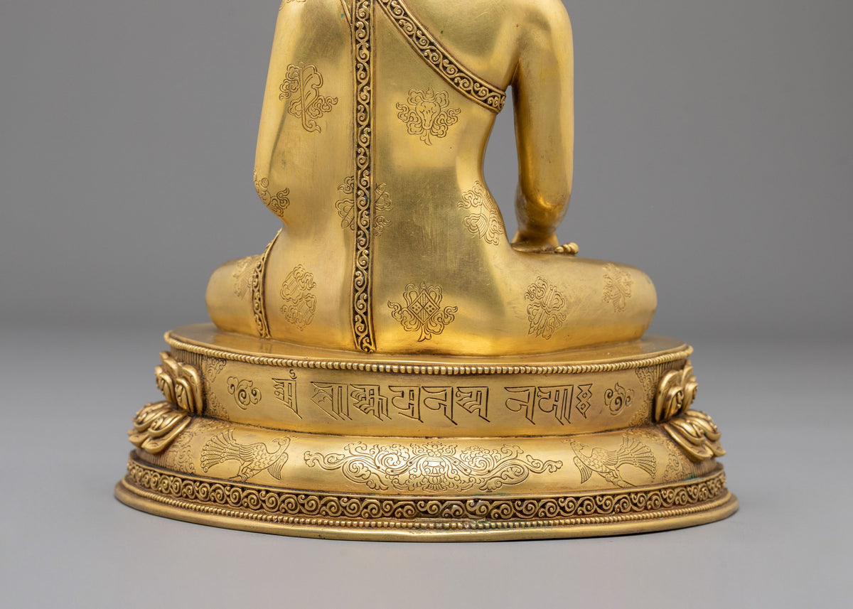 Shakyamuni Buddha Sculpture: 24K Fire Gold Plated Copper Statue