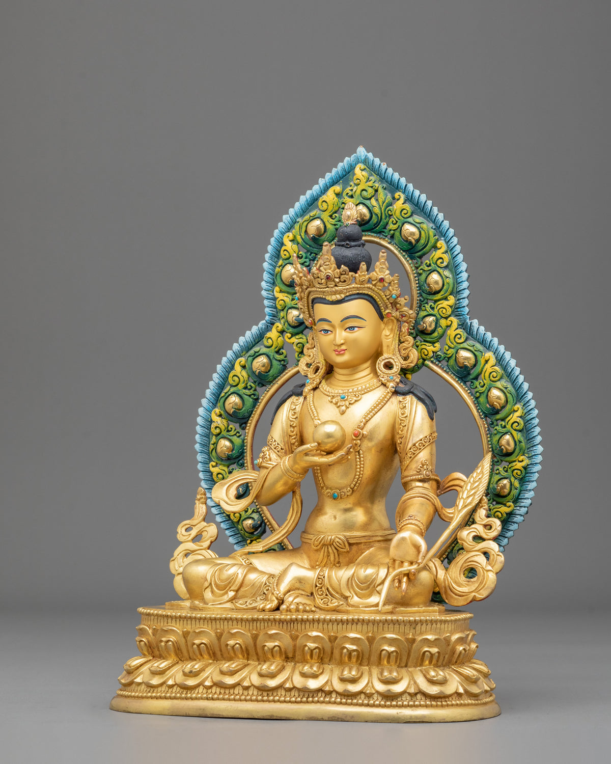 24k Gold Gilded Kshitigarbha Statue | Sacred Copper Figurine