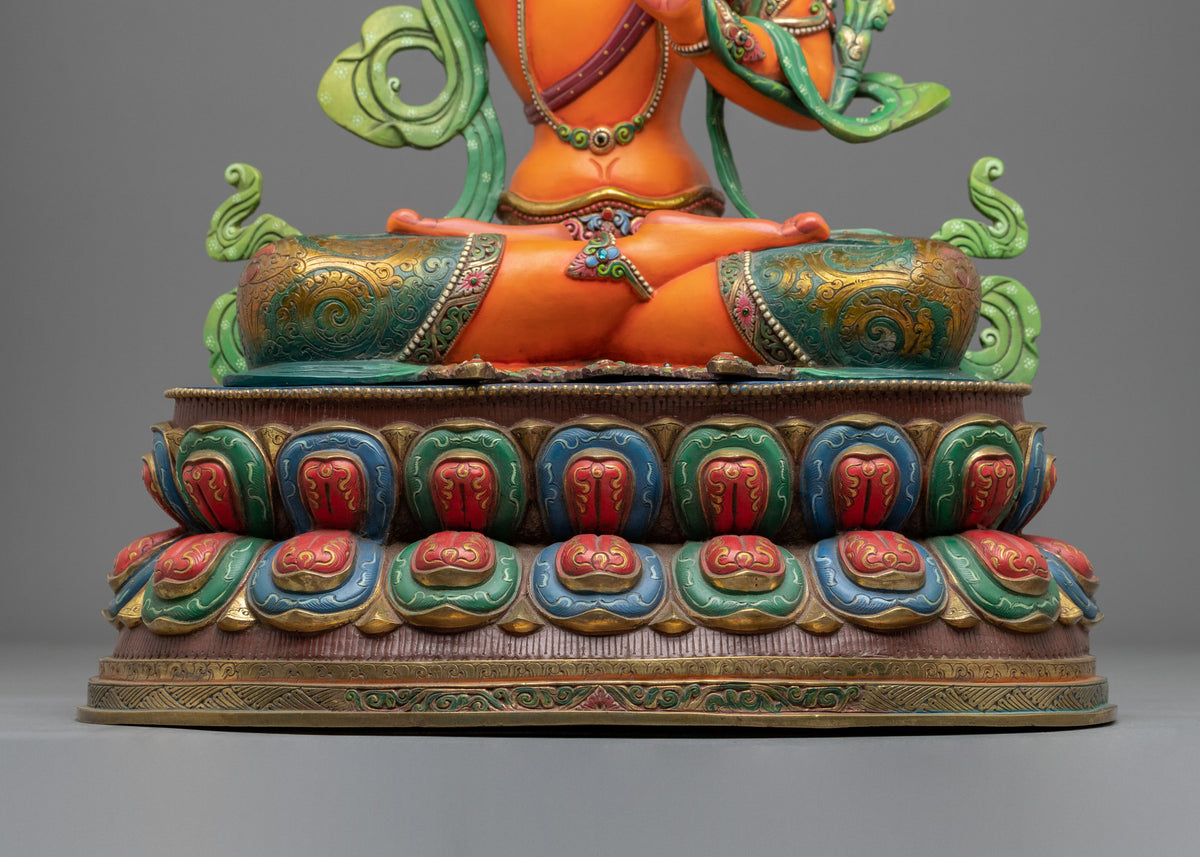 Manjushri 24K Gold Coated Copper Figurine | Bodhisattva of Transcendent Wisdom