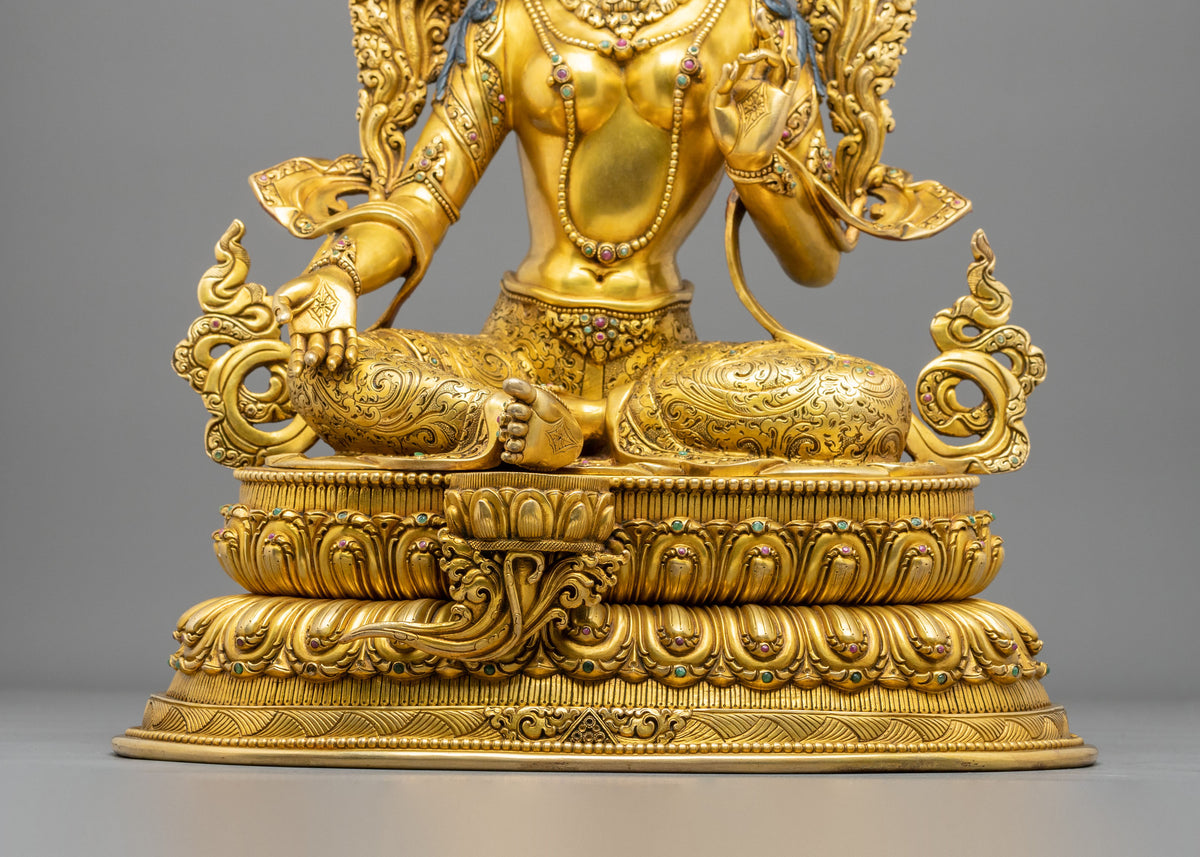Green Tara 24K Gold-Coated Statue | Copper Form of Sacred Protection