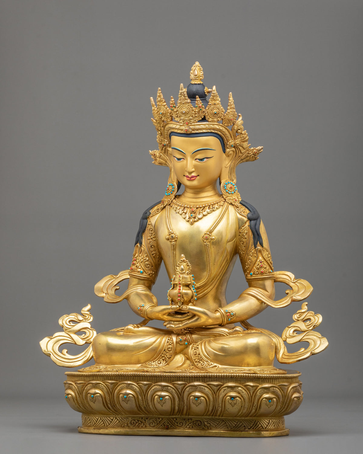 Amitayus Sculpture | 24k Gold Gilded Tibetan Sculpture