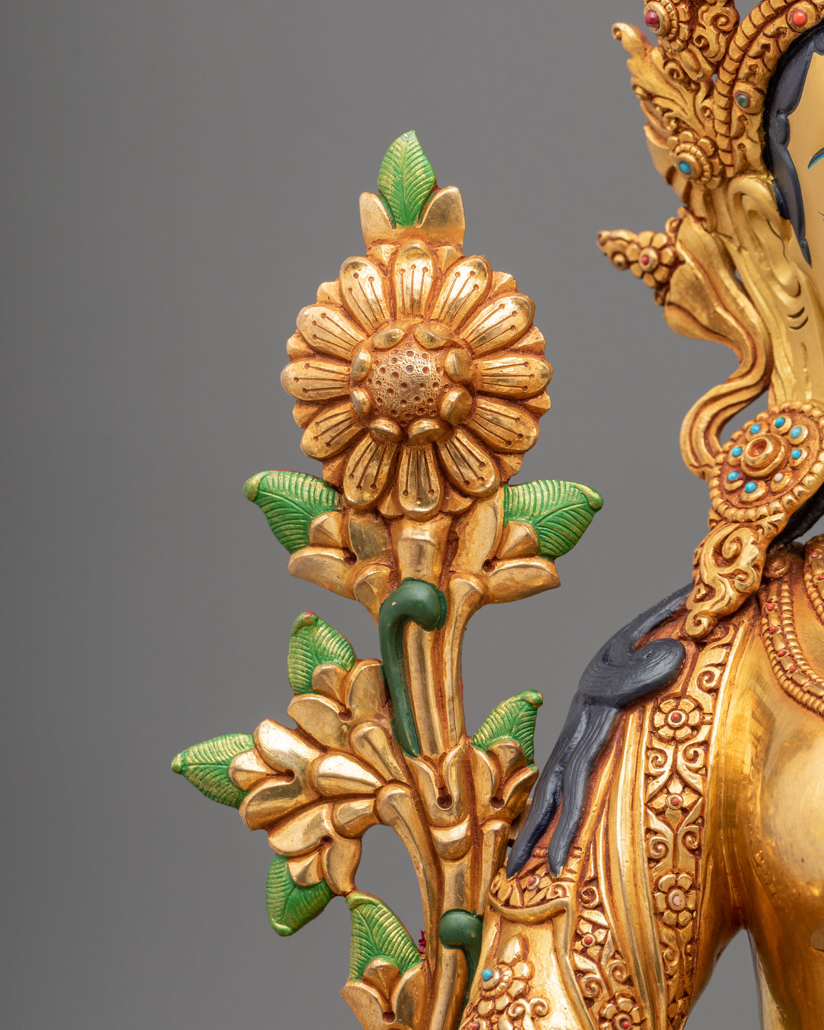 Green Tara 24k Gold Gilded Copper Statue | Mother of All Buddhas