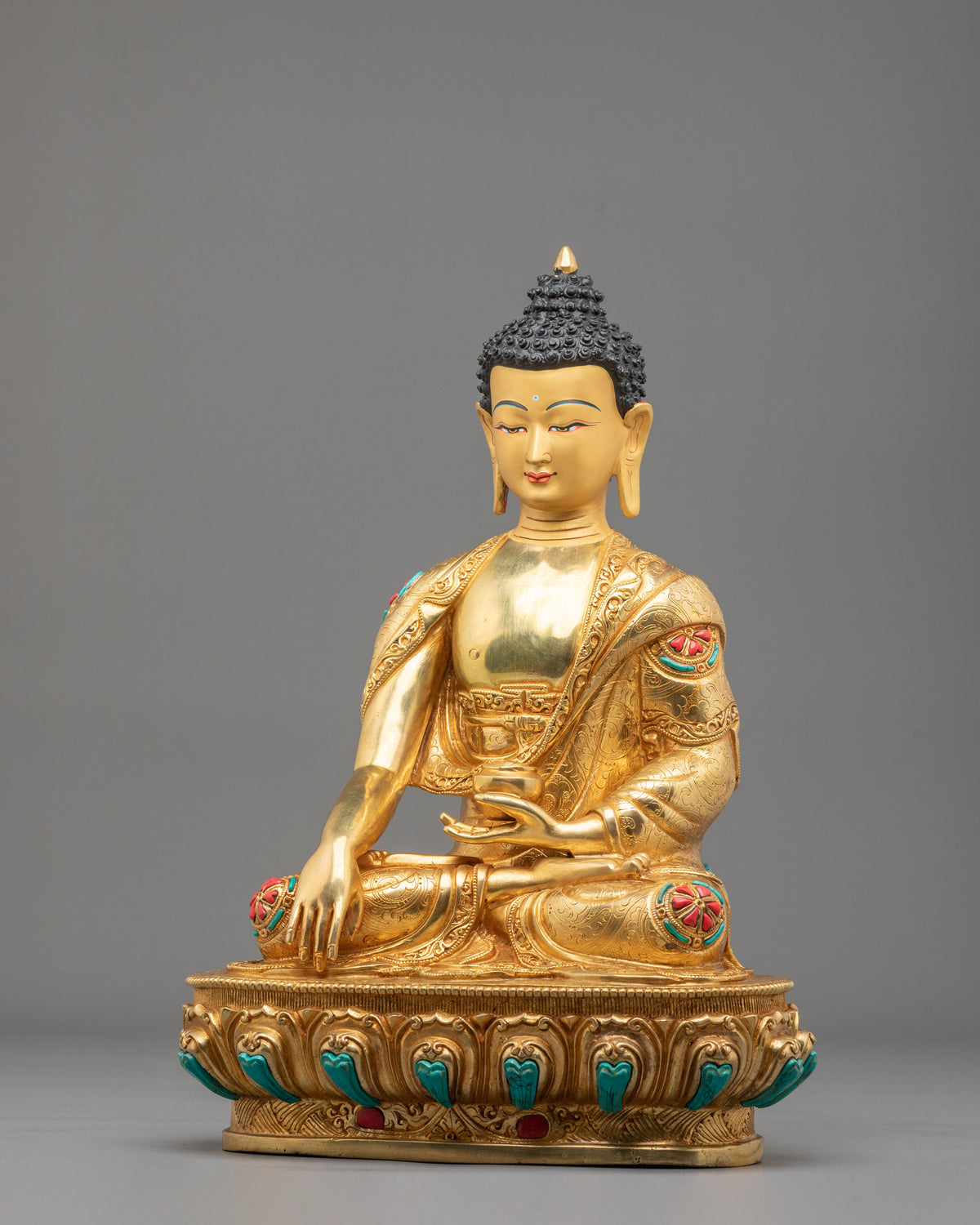 Historical Buddha Shakyamuni Hand Carved Sculpture in 24K Gold