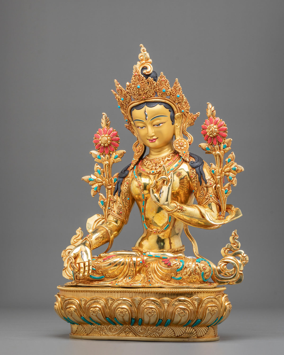 White Tara Fire Gold Coated Statue | Buddhist Shrine