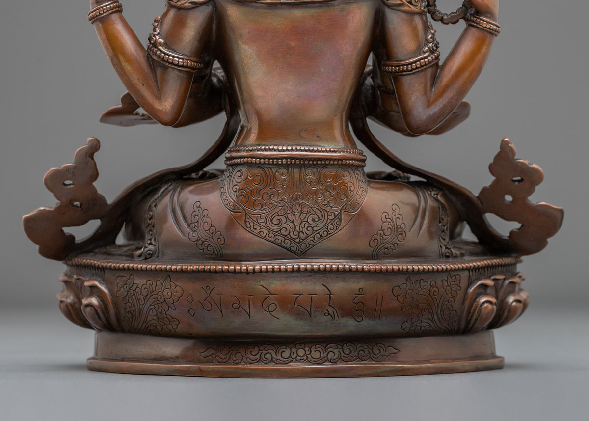 Chenrezig Handcrafted Statue in Oxidized Copper
