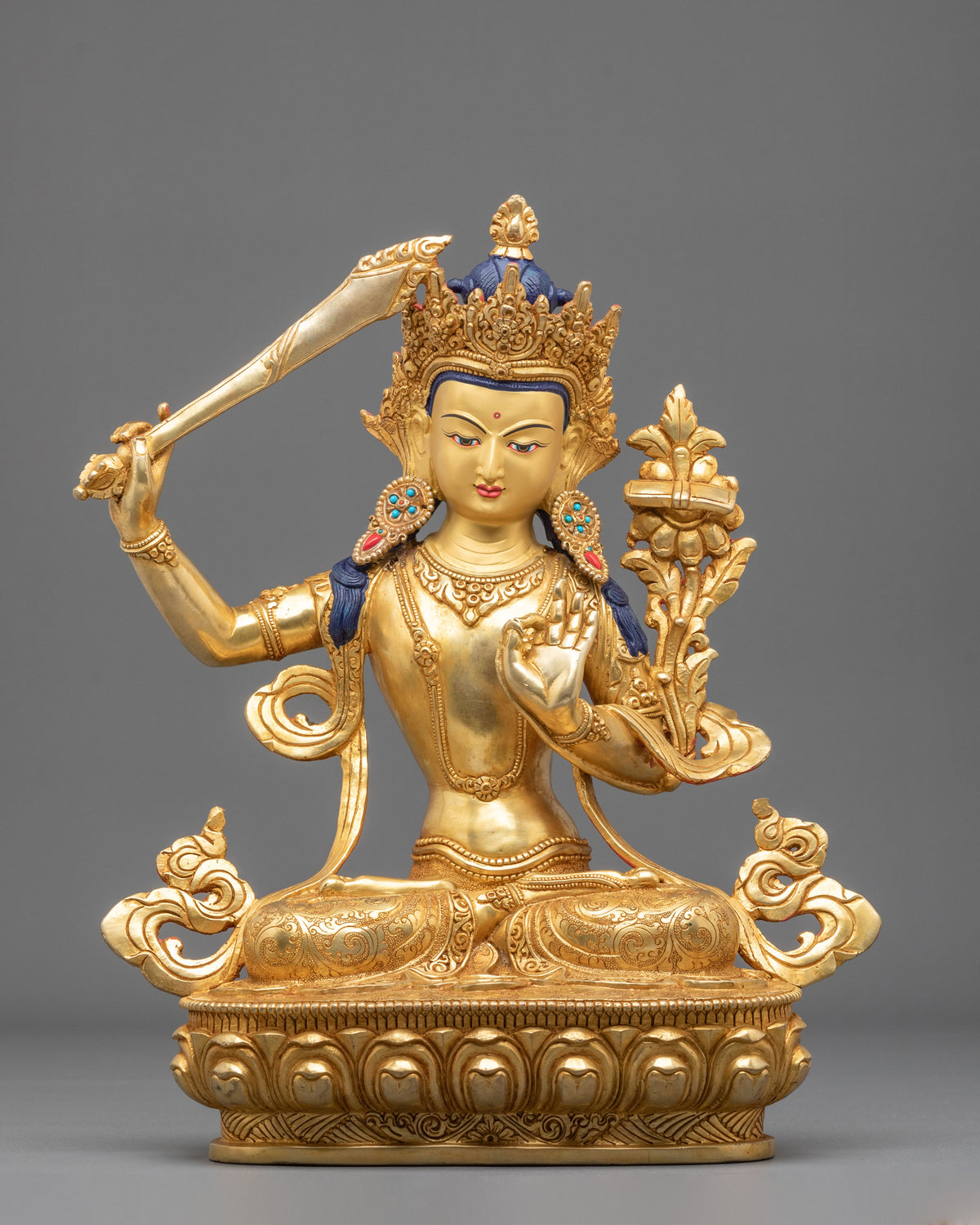 Manjushri Prajna Wisdom Sculpture | 24K Gold Gilded