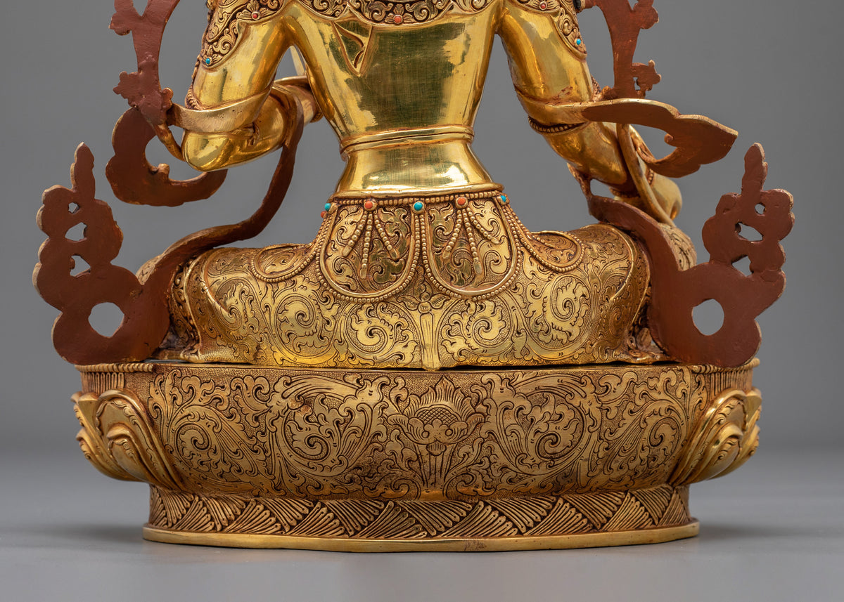 Green Tara Protection from Fears Statue: 24K Gold Gilded