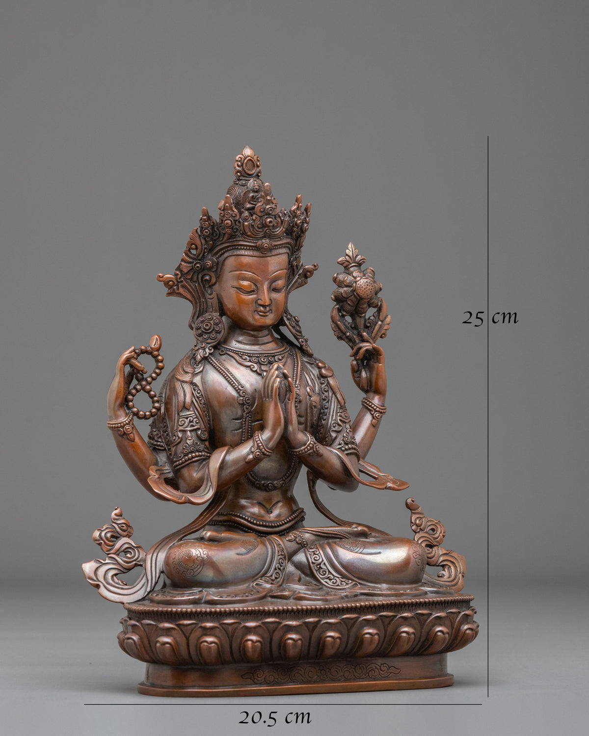 Chenrezig Handcrafted Statue in Oxidized Copper