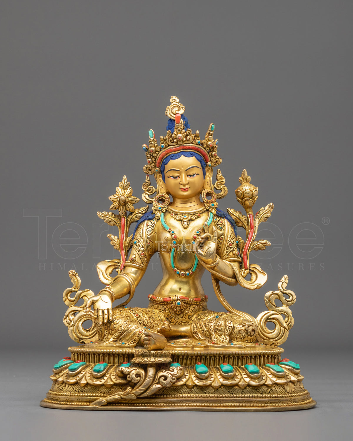 Green Tara Handmade Statue with 24K Fire Gold Gliding