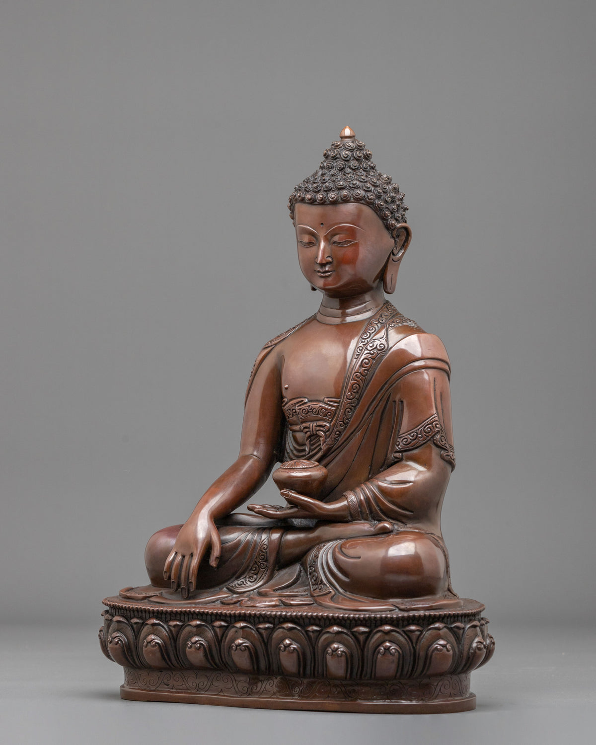 Shakyamuni Buddha Statue: Oxidized Copper Buddhist Sculpture