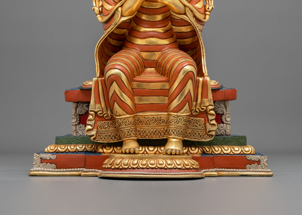 24K Gold Gilded Maitreya Buddha Copper Sculpture with Gemstones Inlays