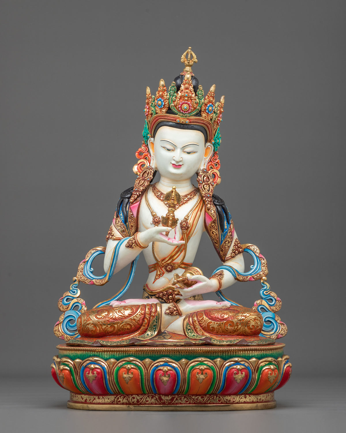 Vajrasattva Vajrayana Altar Statue with Gemstone Adornments
