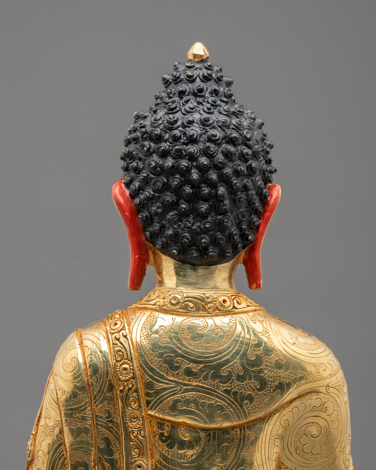 Amitabha Buddha Hand Carved Sculpture: 24K Gold Gilded Serenity