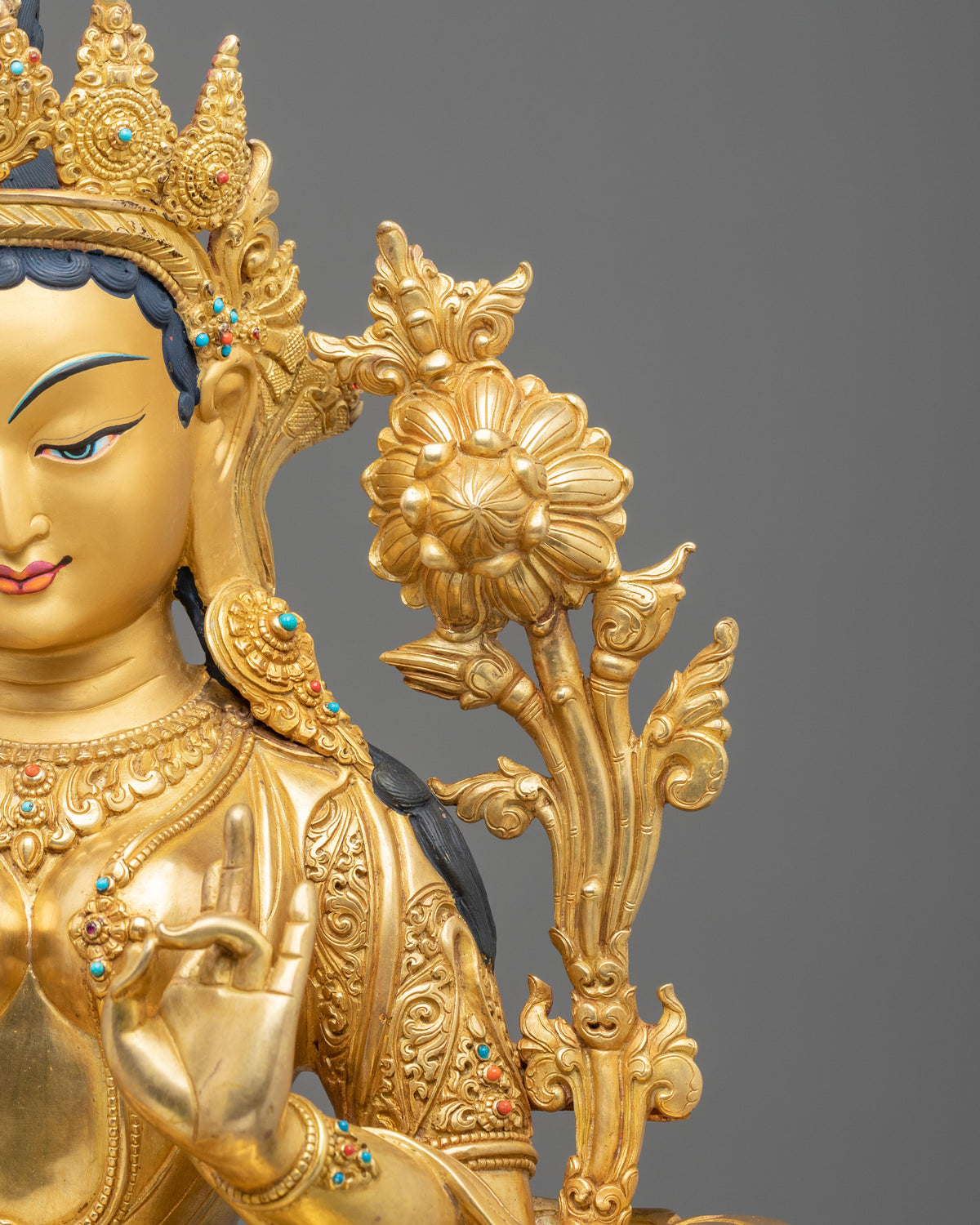 24K Gold Gilded Green Tara Copper Figurine | Home Decor
