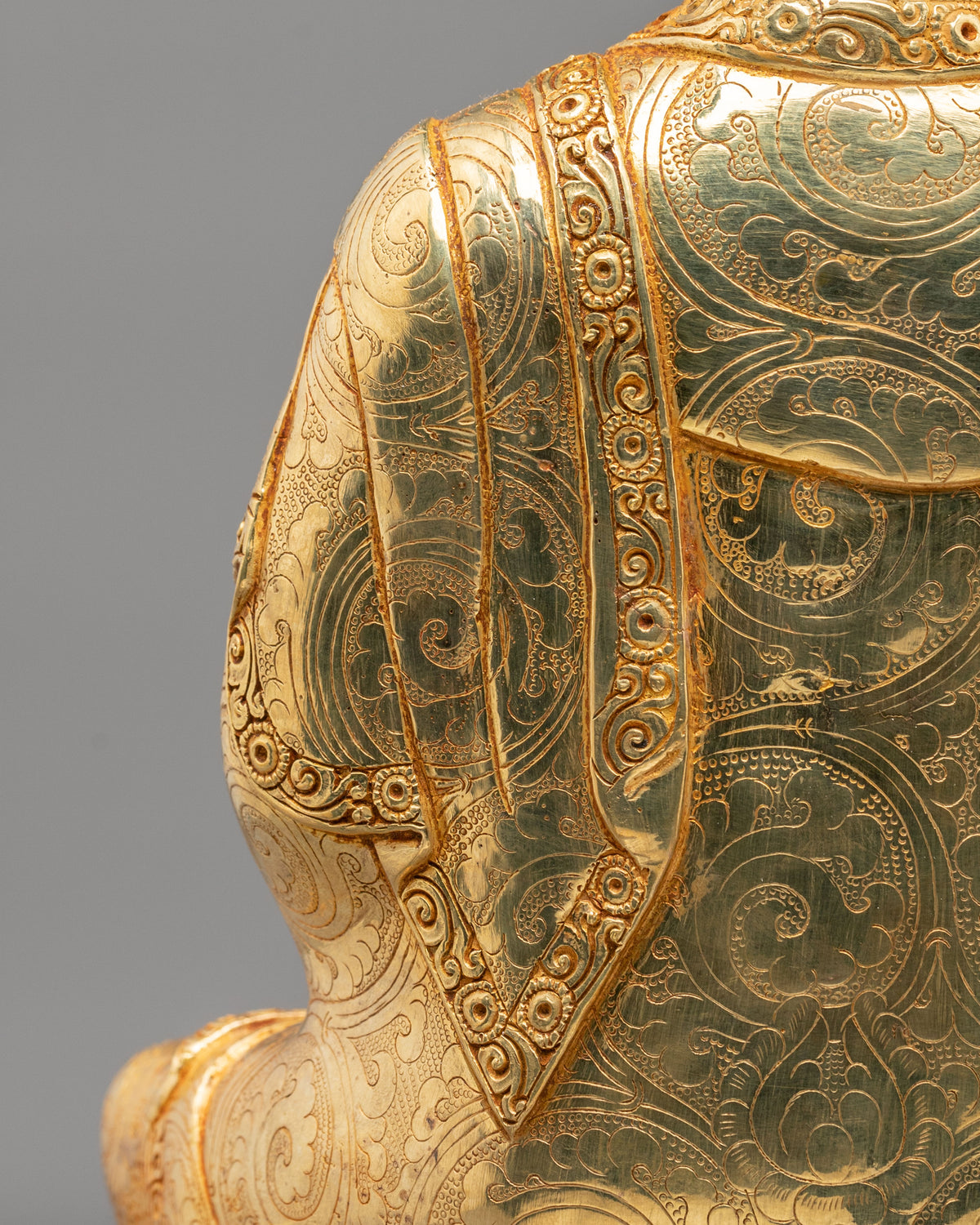 Amitabha Buddha Hand Carved Sculpture: 24K Gold Gilded Serenity