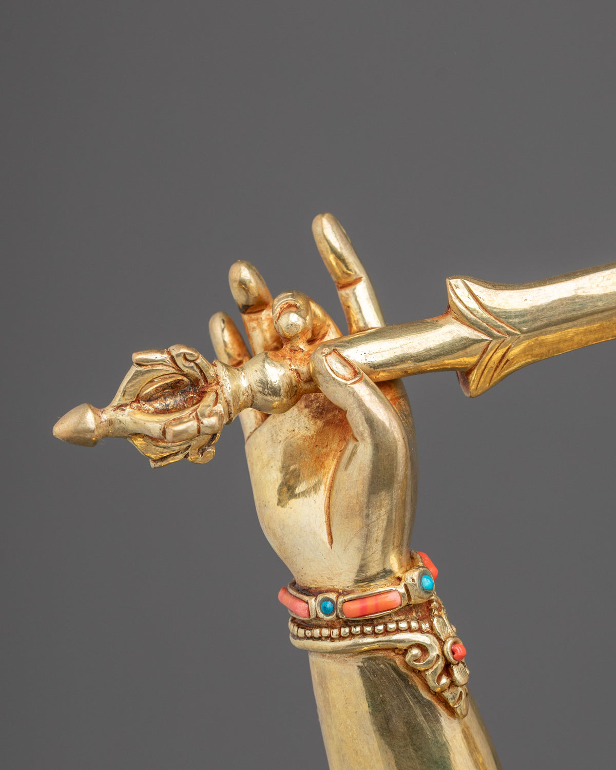 Maha Manjushri Copper Sculpture - 24K Gold Gilded Handcrafted Art