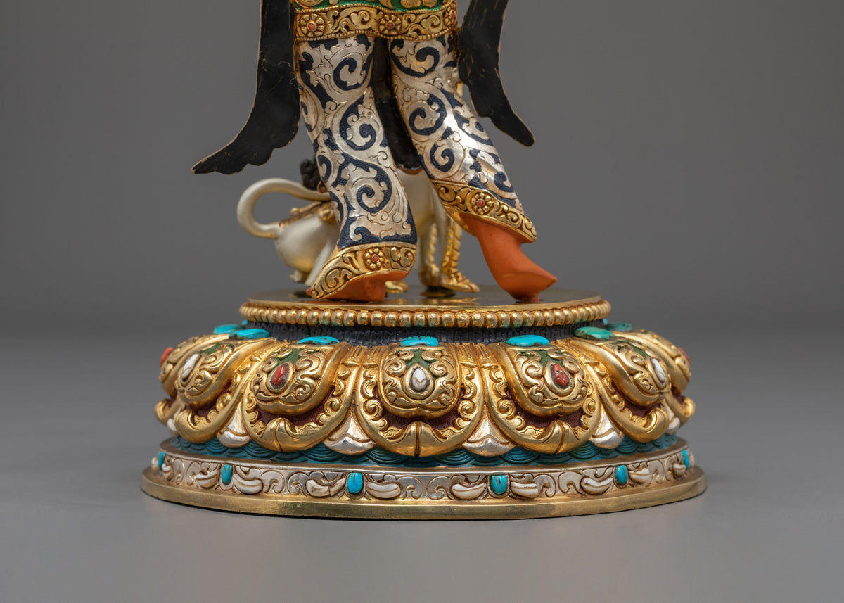 Manjushri Hand Carved Sacred Sculpture with 24K Gold Gilding