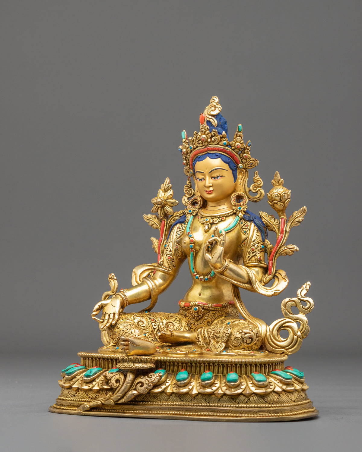 Green Tara Handmade Statue with 24K Fire Gold Gliding