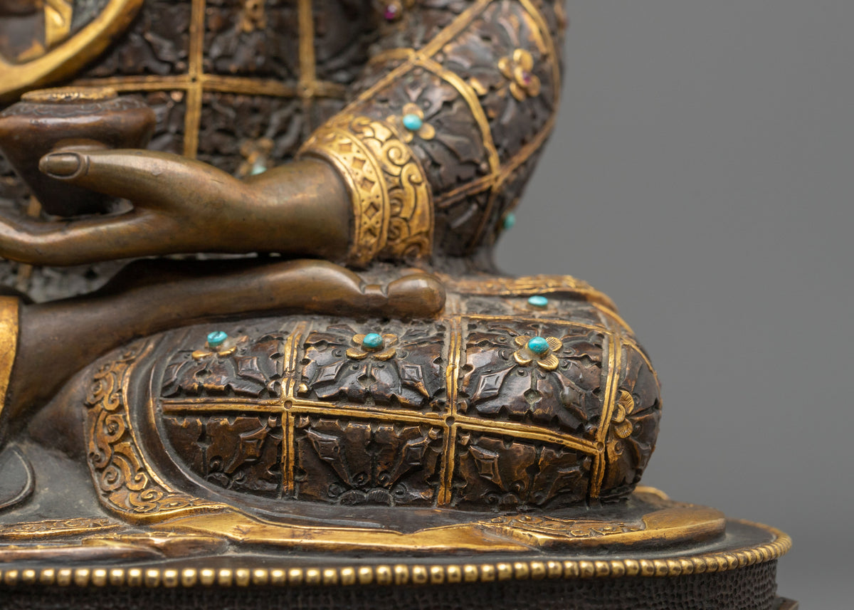 Shakyamuni Buddha Statue | Oxidized Sculpture Adorned with Gemstones