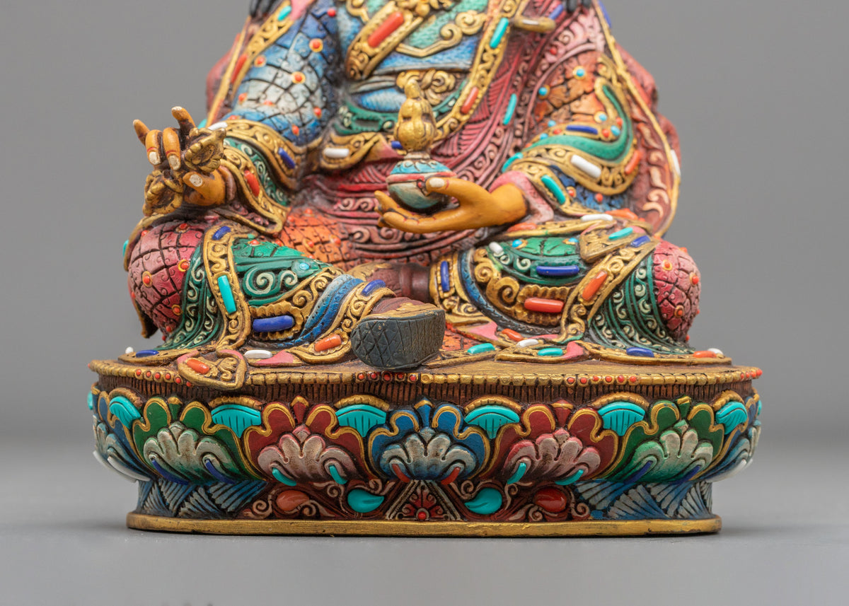 Handmade Tibetan Statue of Guru Rinpoche Sculpture: 24K Gold Gilded