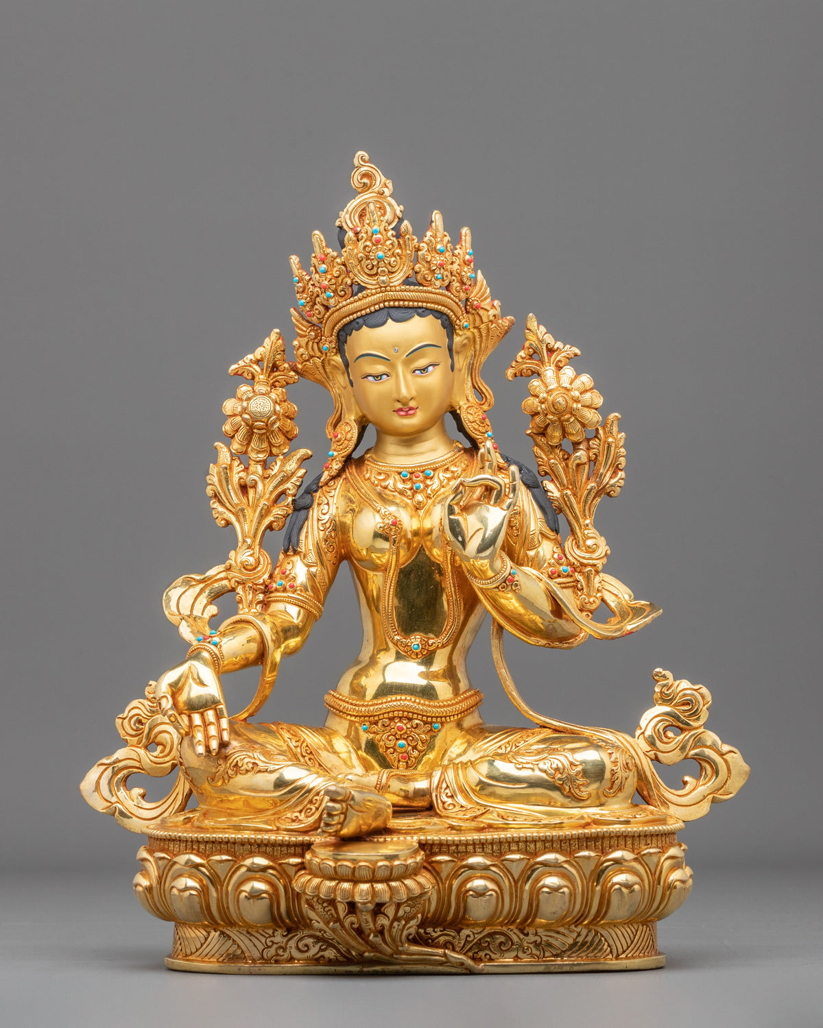 Green Tara Fire Gold Coated Statue | Made in Nepal