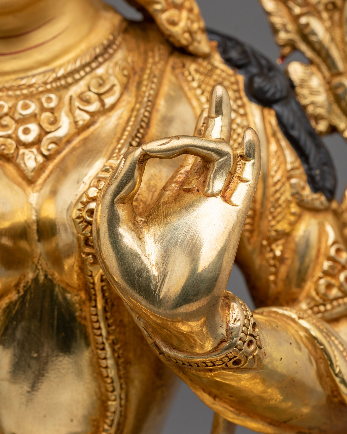 Goddess Green Tara Copper Sculpture | 24K Gold Gilded Buddhist Statue