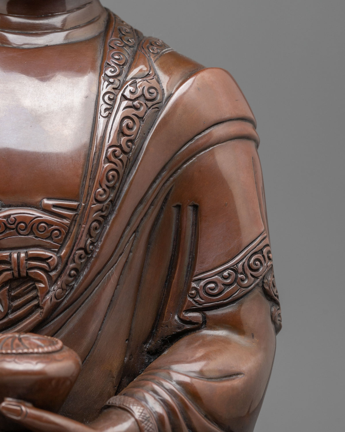 Shakyamuni Buddha Statue: Oxidized Copper Buddhist Sculpture