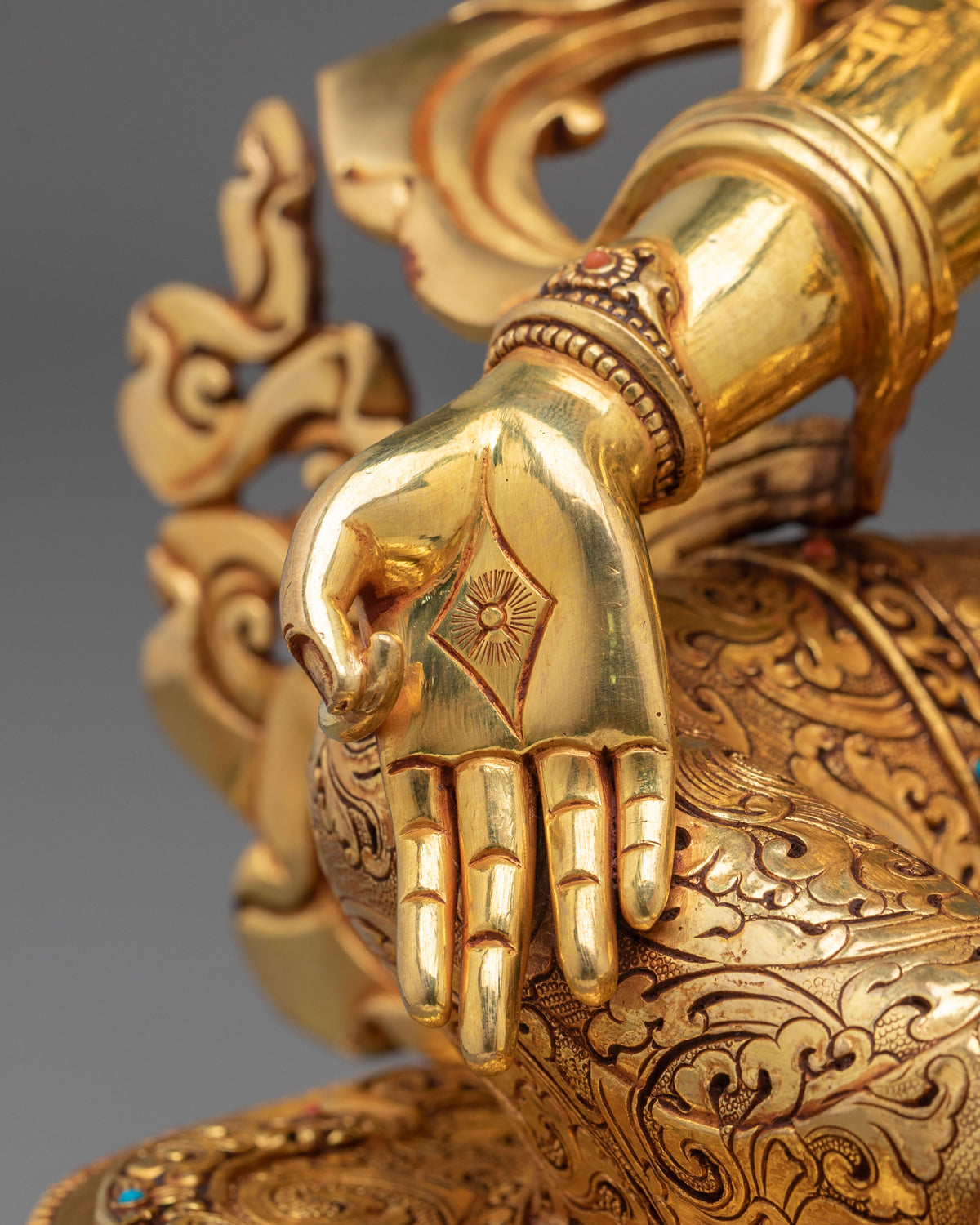 Green Tara Protection from Fears Statue: 24K Gold Gilded
