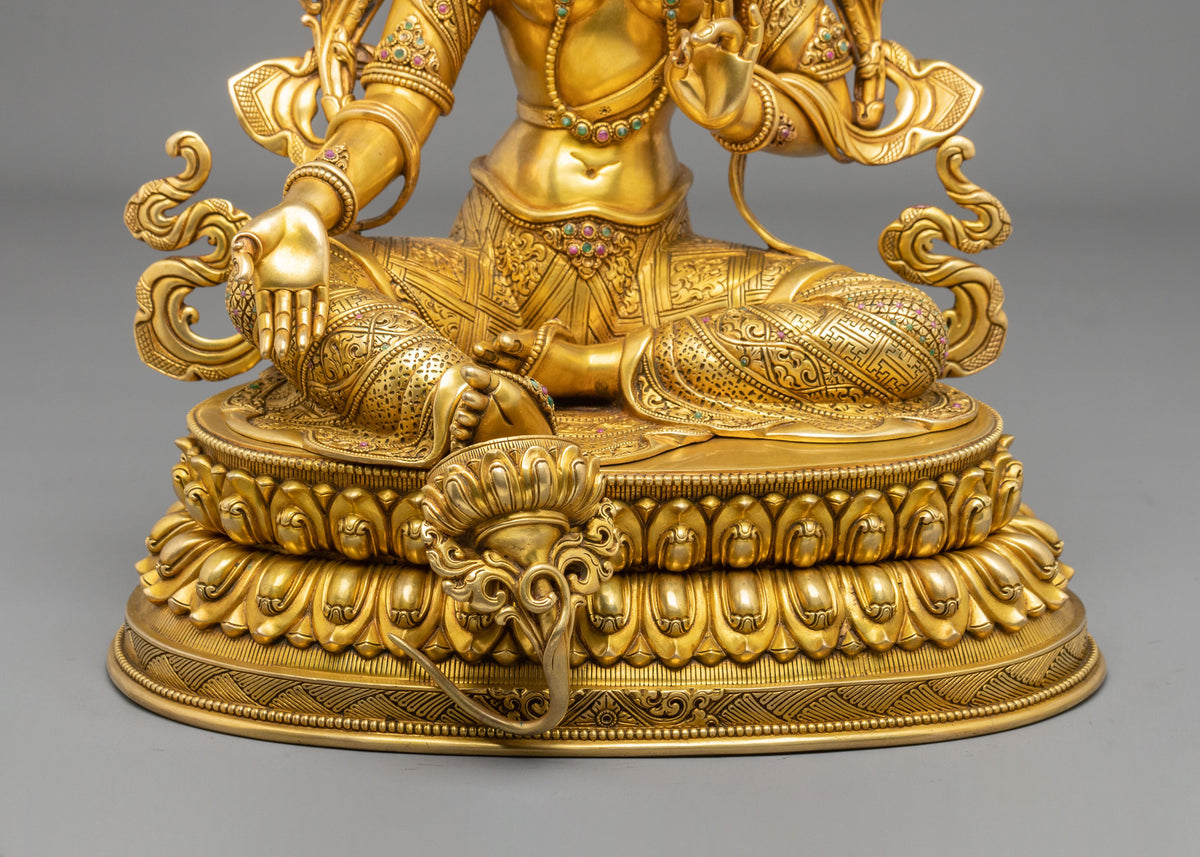 Gemstones Adorned Green Tara Sculpture | Home Decor