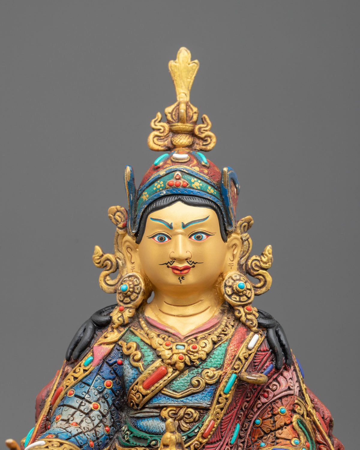 Handmade Tibetan Statue of Guru Rinpoche Sculpture: 24K Gold Gilded