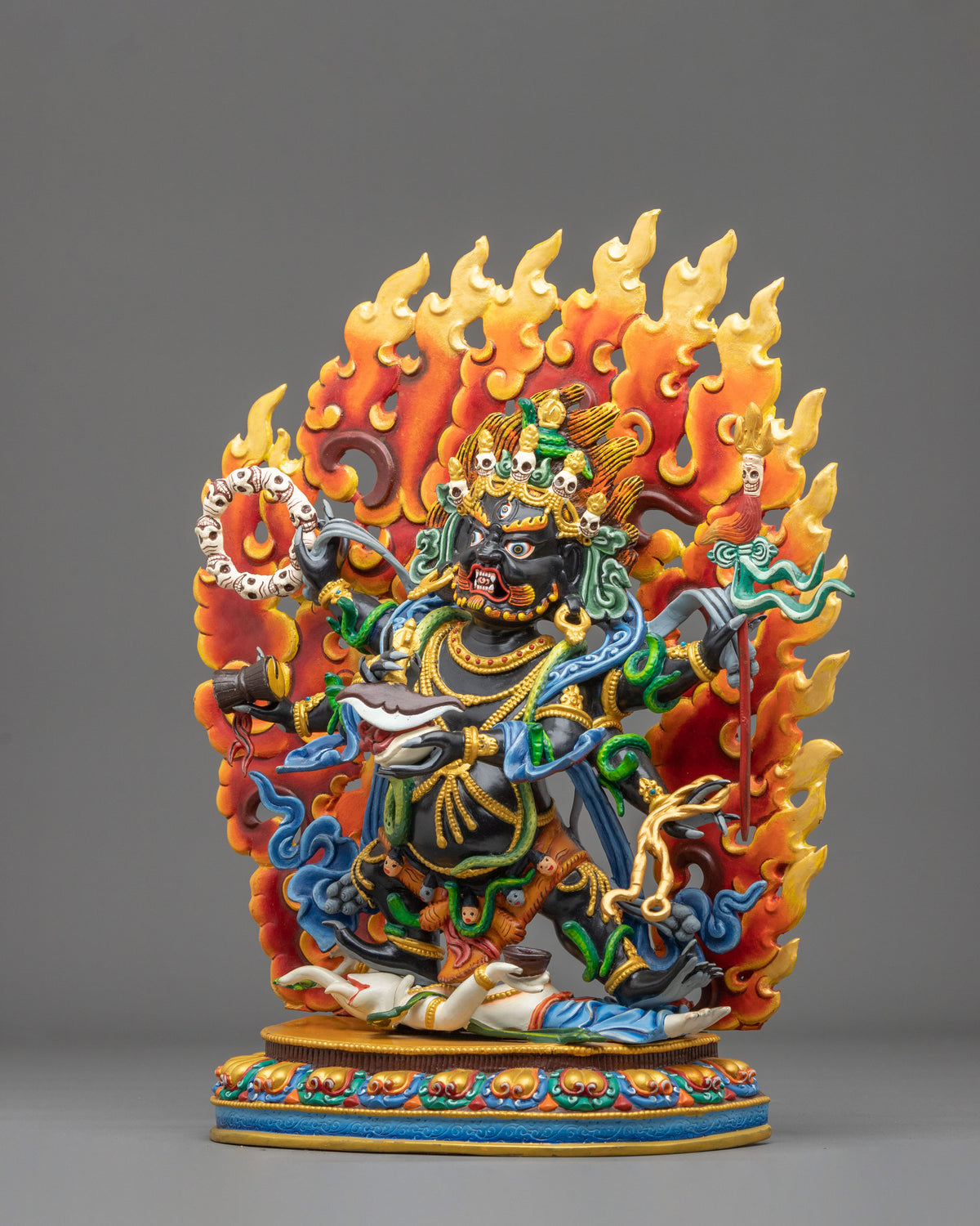 Six Armed Mahakala Himalayan Sculpture | Wrathful Protector of Dharma