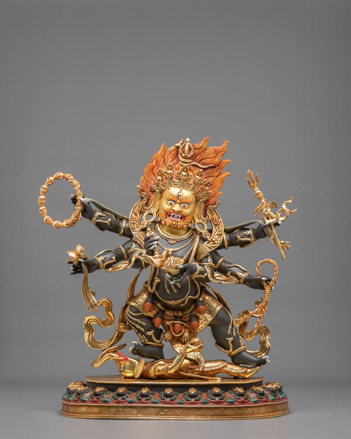 Six-Armed Mahakala Wrathful Guardian Statue | Himalayan Buddhist Shrine Art