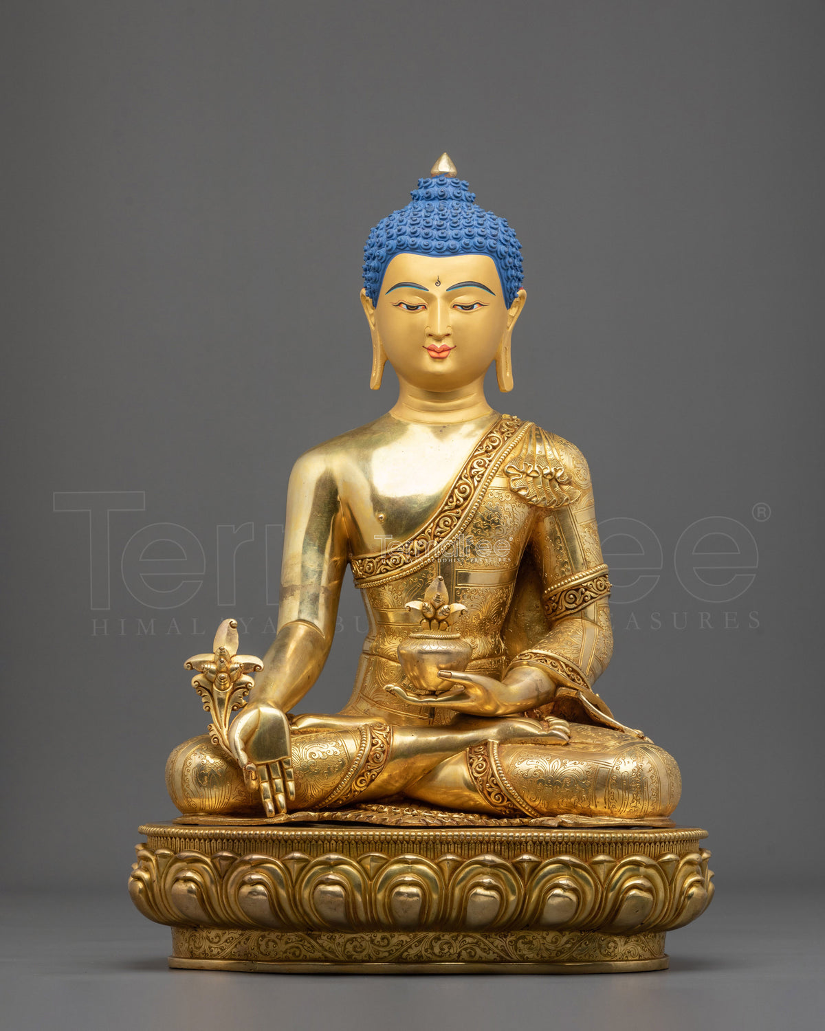 Medicine Buddha: 24K Gold Gilded Copper Statue
