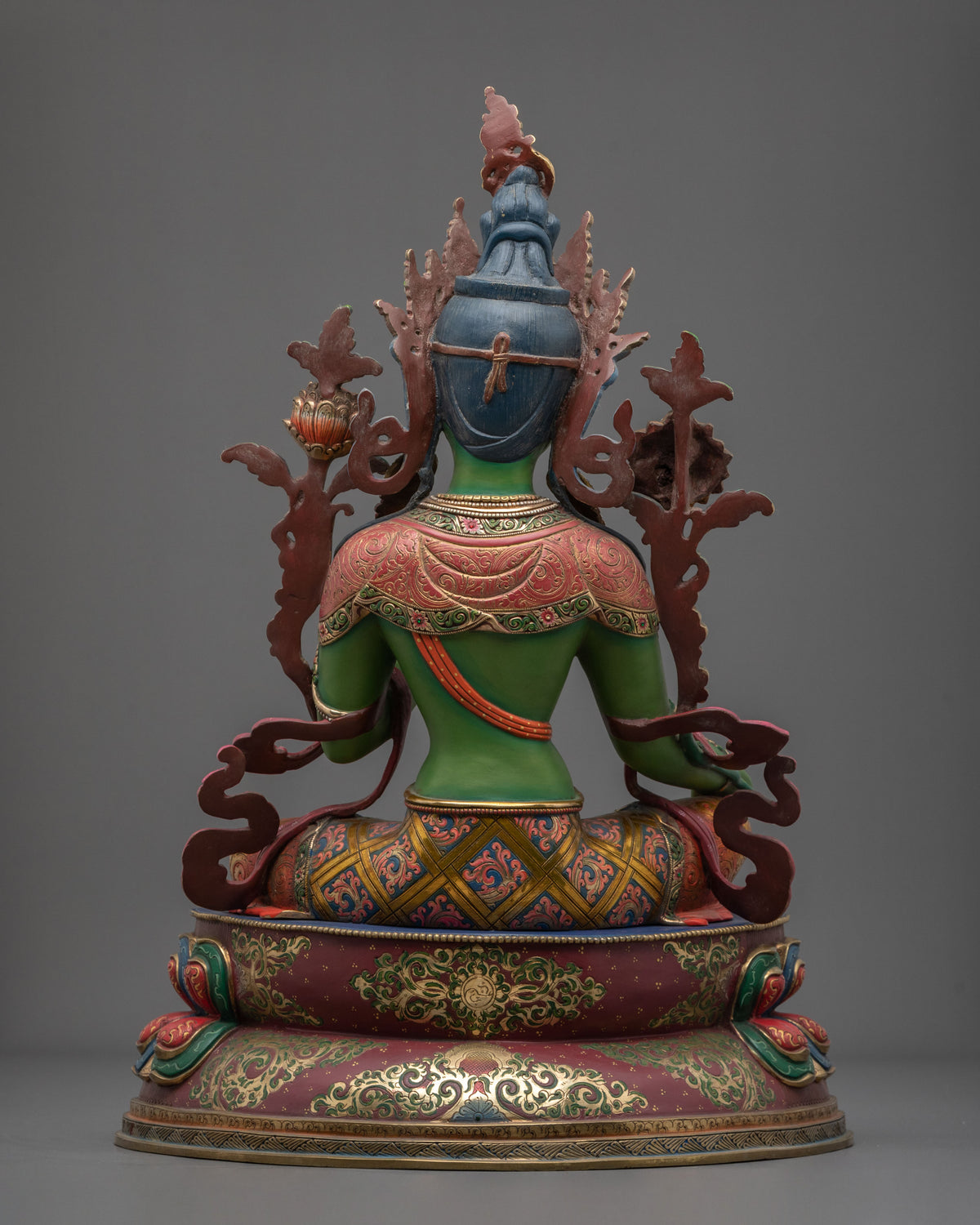 Gemstones Adorned Green Tara Figurine | Buddhist Deity of Compassion and Swift Activity