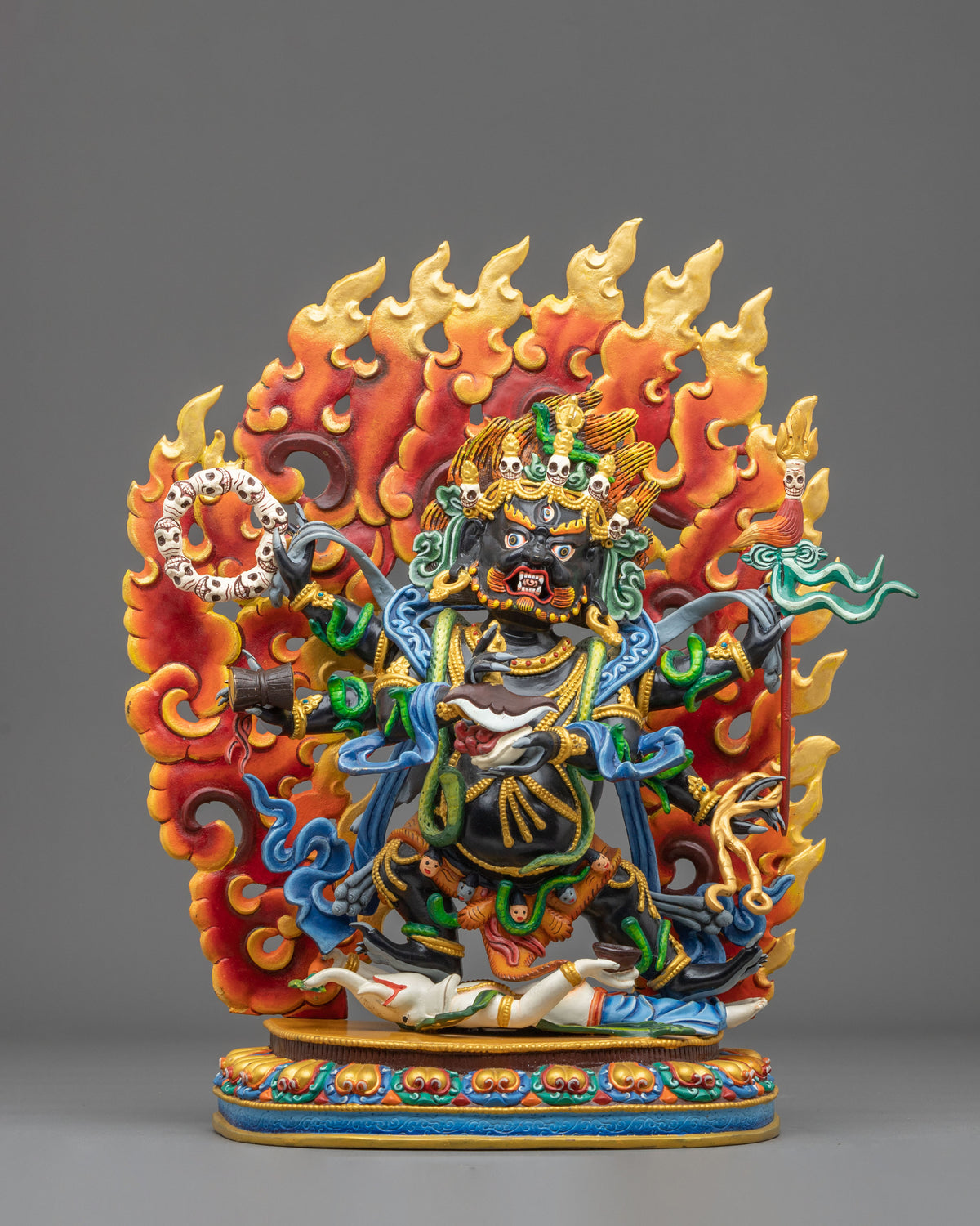 Six Armed Mahakala Himalayan Sculpture | Wrathful Protector of Dharma