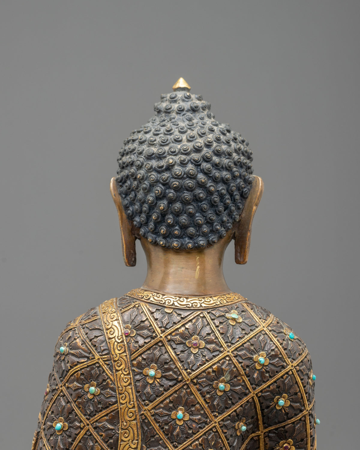 Shakyamuni Buddha Statue | Oxidized Sculpture Adorned with Gemstones