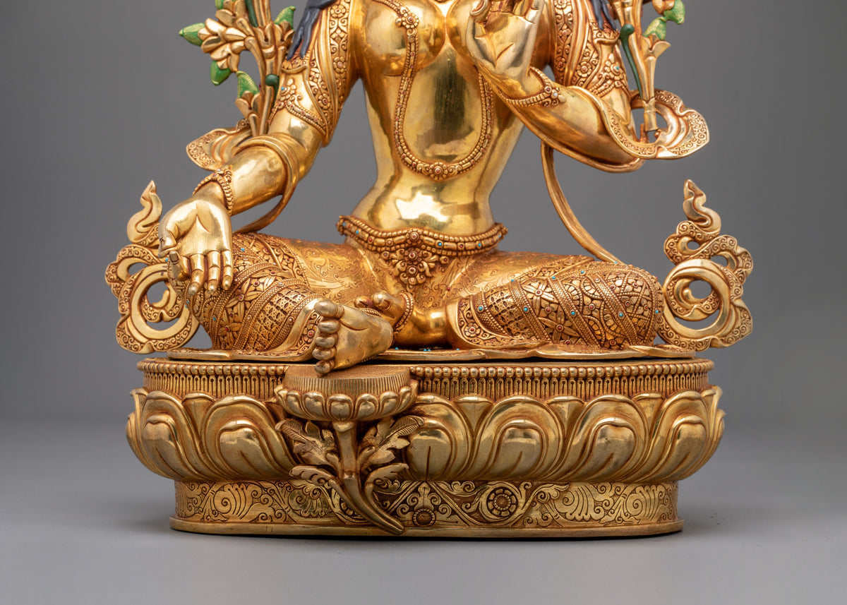 Green Tara 24k Gold Gilded Copper Statue | Mother of All Buddhas