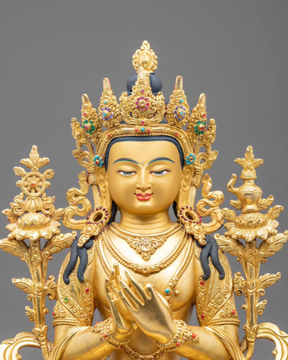 Buddhist Prayer Maitreya Buddha Statue | 24K Gold Gilded Future Buddha Sculpture