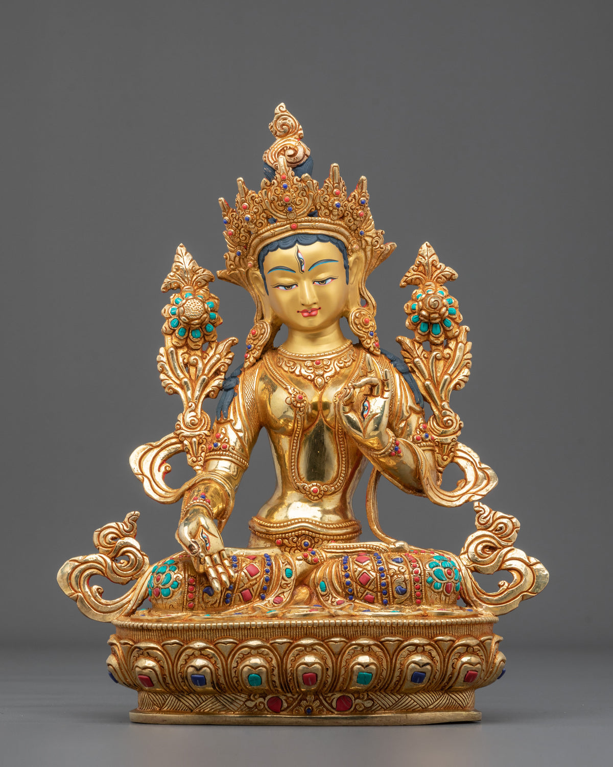 White Tara Gemstones Adorned Sculpture