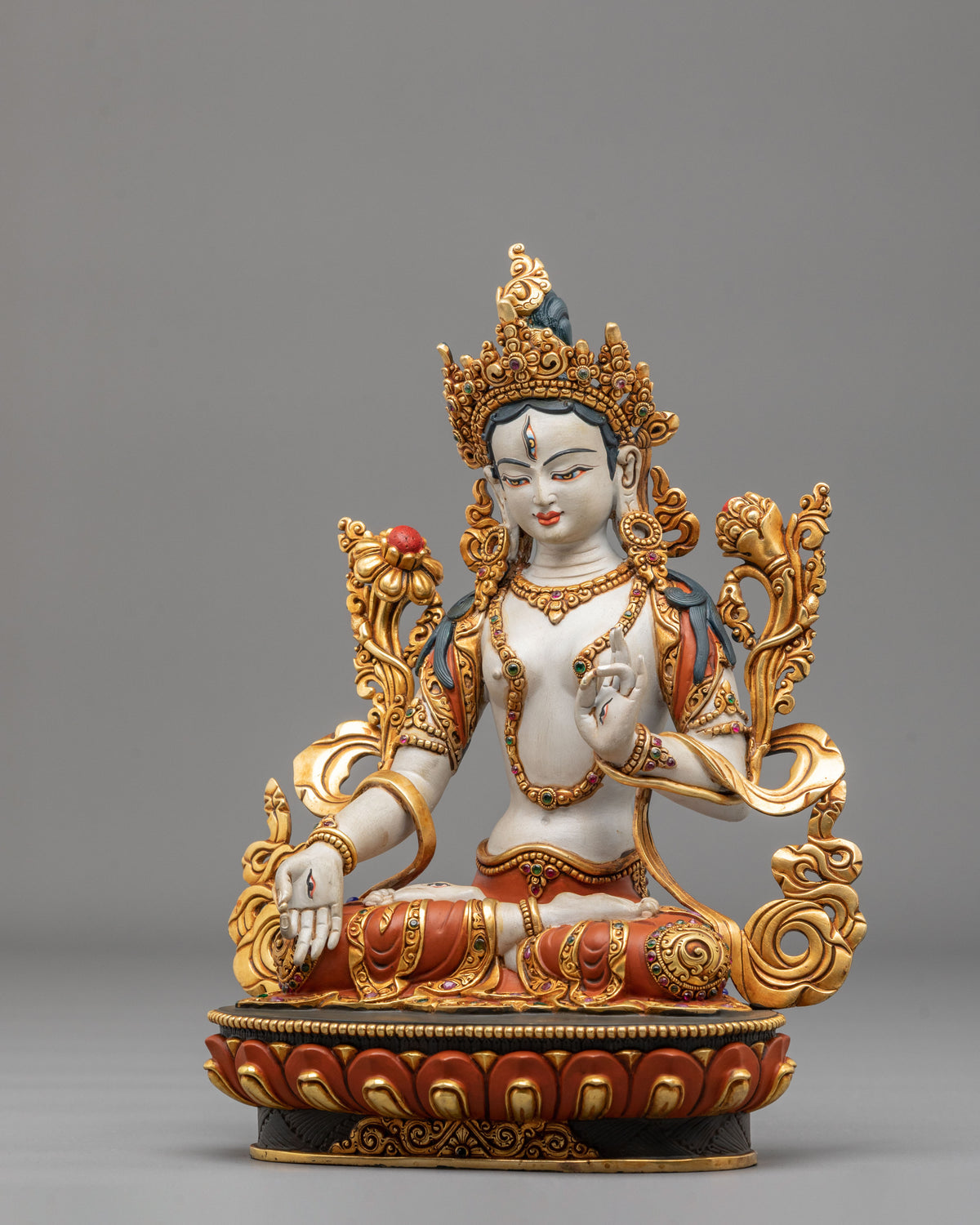 White Tara Copper Figurine: Deity of long life & Healing
