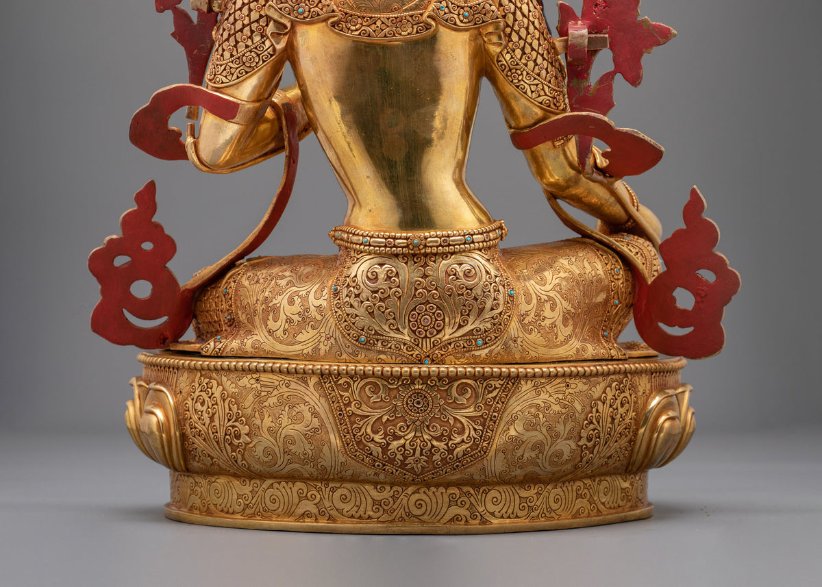 Green Tara 24k Gold Gilded Copper Statue | Mother of All Buddhas