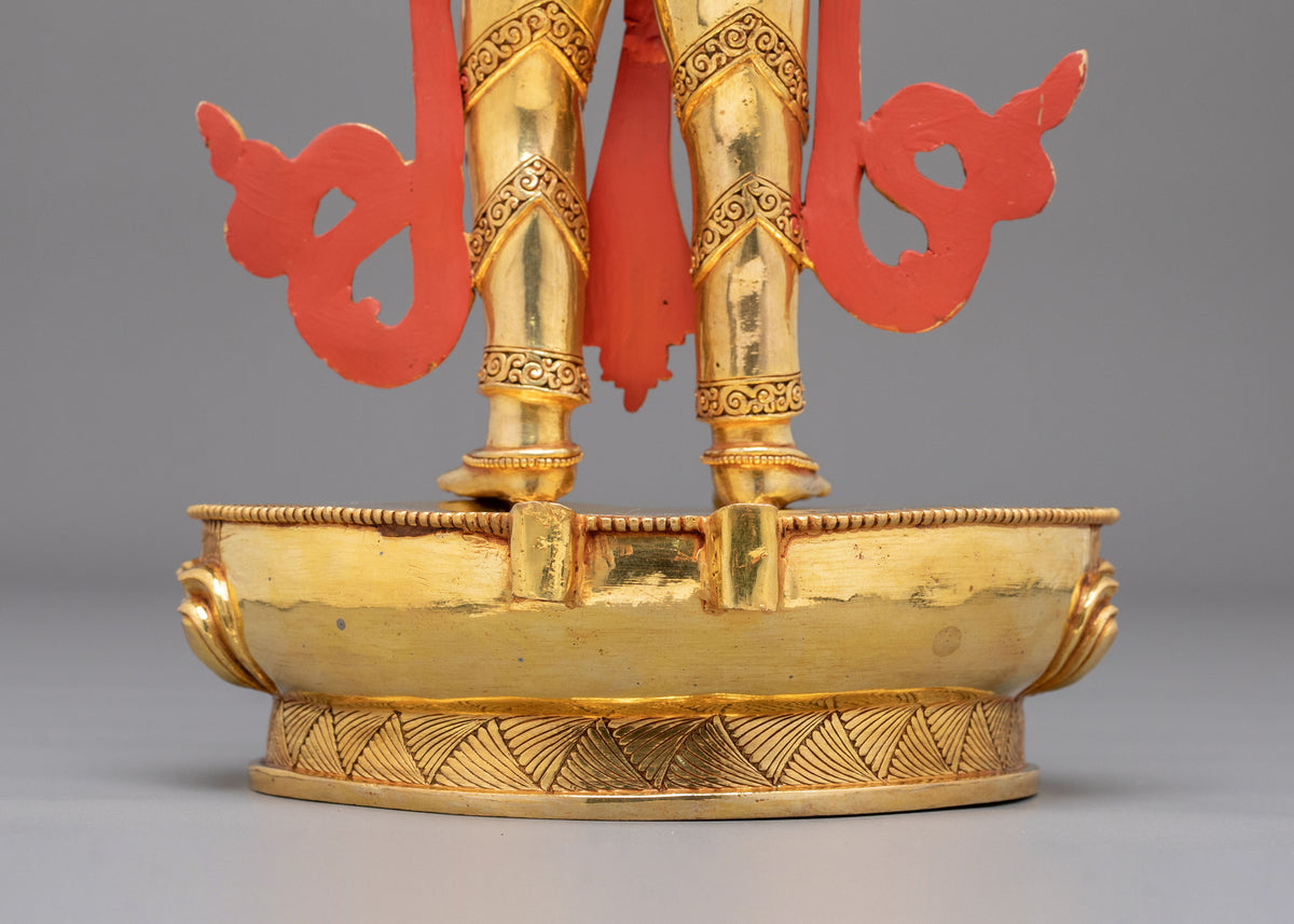 Manjushri Sculpture: 24K Fire Gold Gilding Statue with Gemstones Inlayed