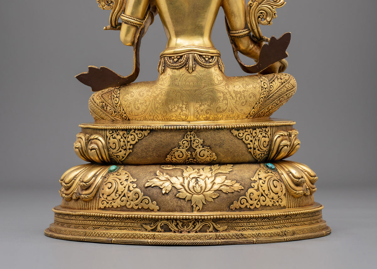 24k Gold Coated Green Tara Sculpture | Tibetan Guardian